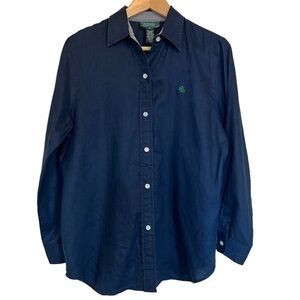 Lauren Ralph Lauren Navy Blue 100% Linen Blouse Size M